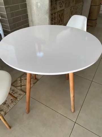 Conjunto Mesa Square Redonda 80cm Pés em Madeira Taeda + 2