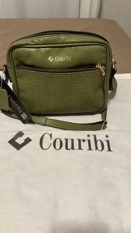 Bolsa transversal verde couro nova