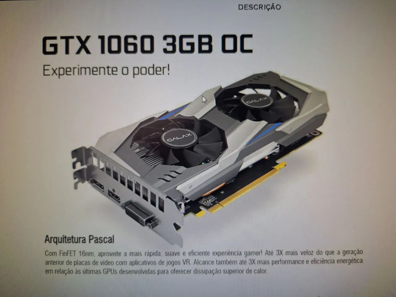 Placa de Vídeo Galax GTX 1060 3GB OC