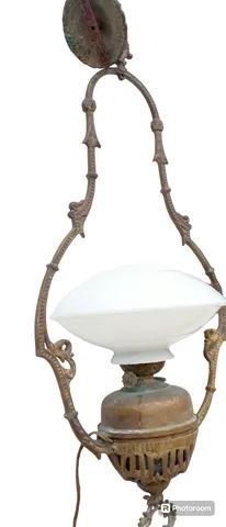 lustre de teto antigo de bronze com cúpula de opalina - Foto 2