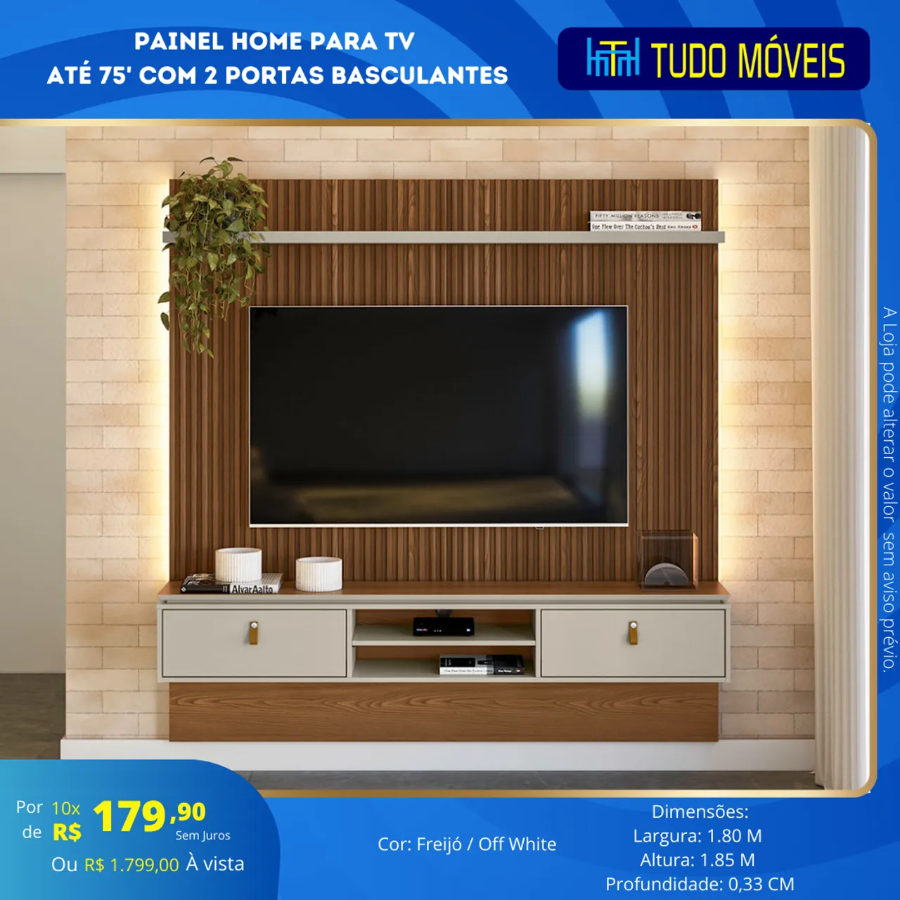 PAINEL HOME PARA TV ATÉ 75" - 2 PORTAS BASCULANTES
