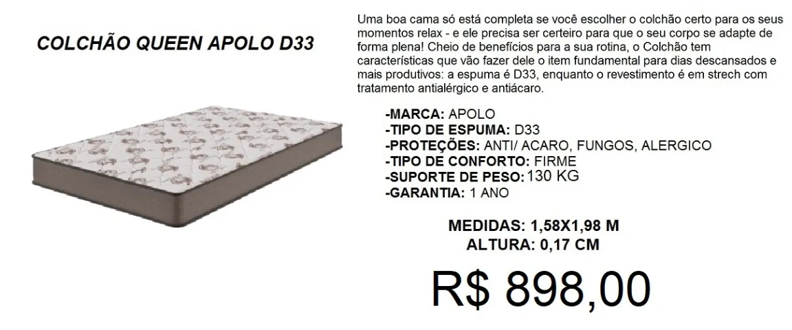 Colchão queen d33 espuma - entrega gratis