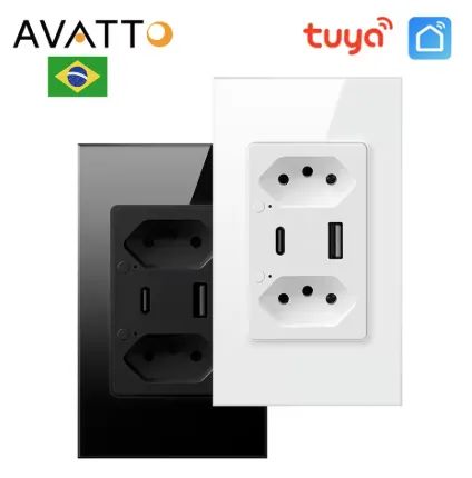 Tomada dupla inteligente + USB, Wi-fi, compatível com Alexa