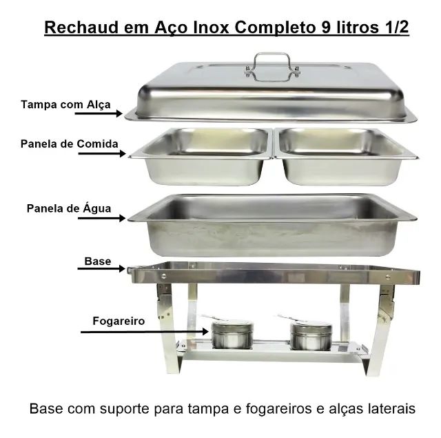 Rechaud Inox 9 Litros Panelas Banho Maria 2 Cuba Buffet - Foto 2