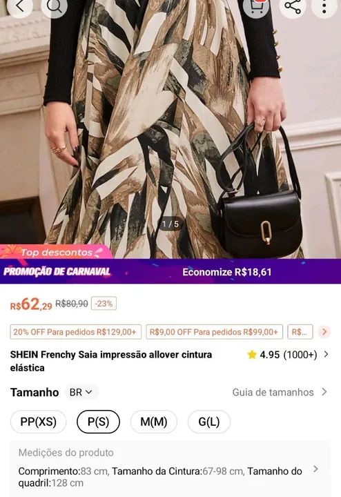 Saia Midi Estampa Shein - Foto 2