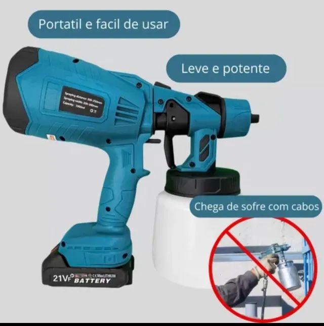 ?Pistola De Pintura Recarregável 2 Baterias 3 Bicos Profissional Pulverizador De Tinta 100 - Foto 4