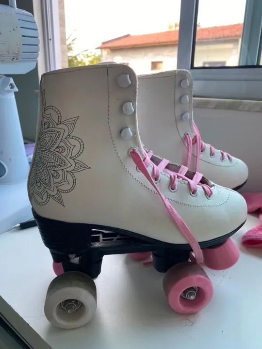 Patins Roller Quad Rosa e Branco - Foto 3