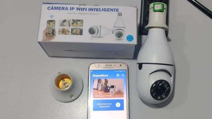Câmera de segurança Wi-Fi lâmpada giratória Anatel com visão noturna