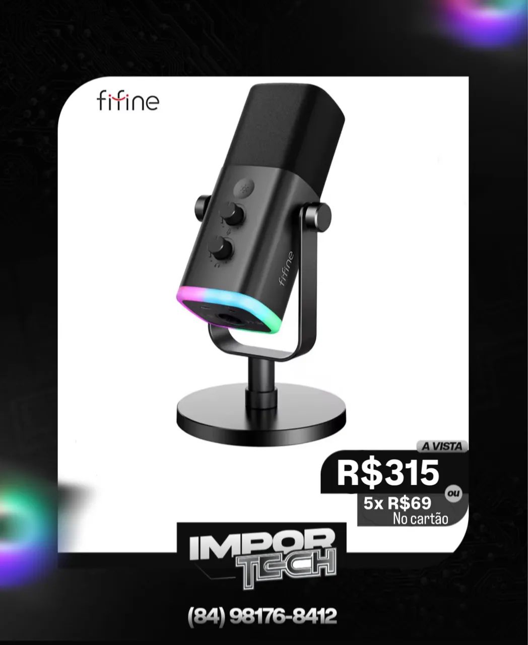 Microfone Gamer Fifine AmpliGame AM8, USB, RGB. @importech_084
