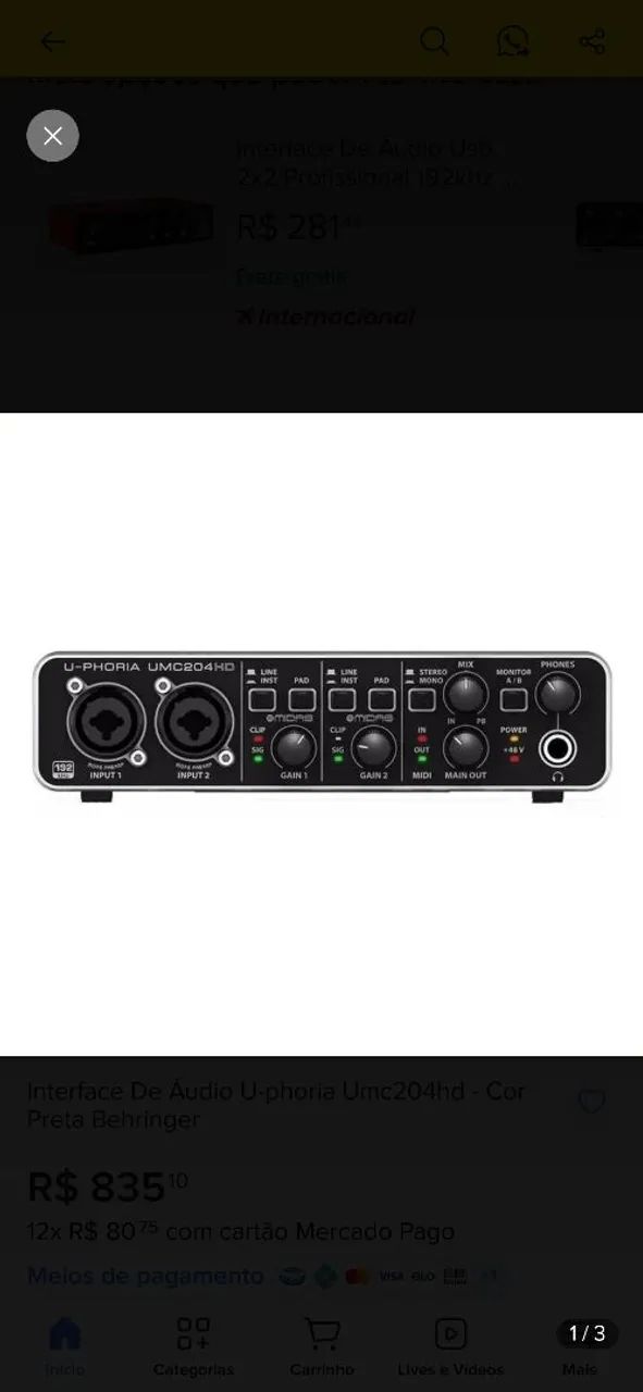 Interface de áudio Behringer U-Phoria UMC204HD