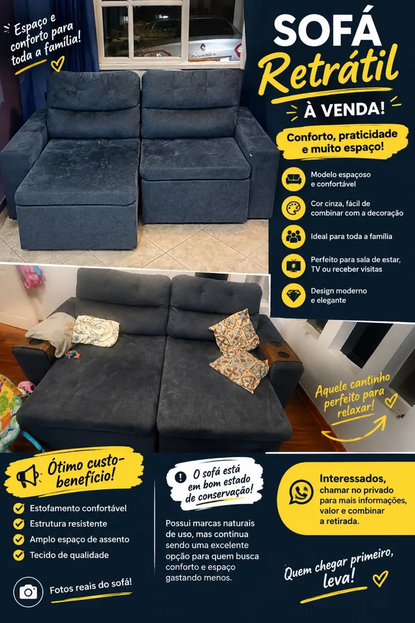 Sofá reclinável e retrátil 