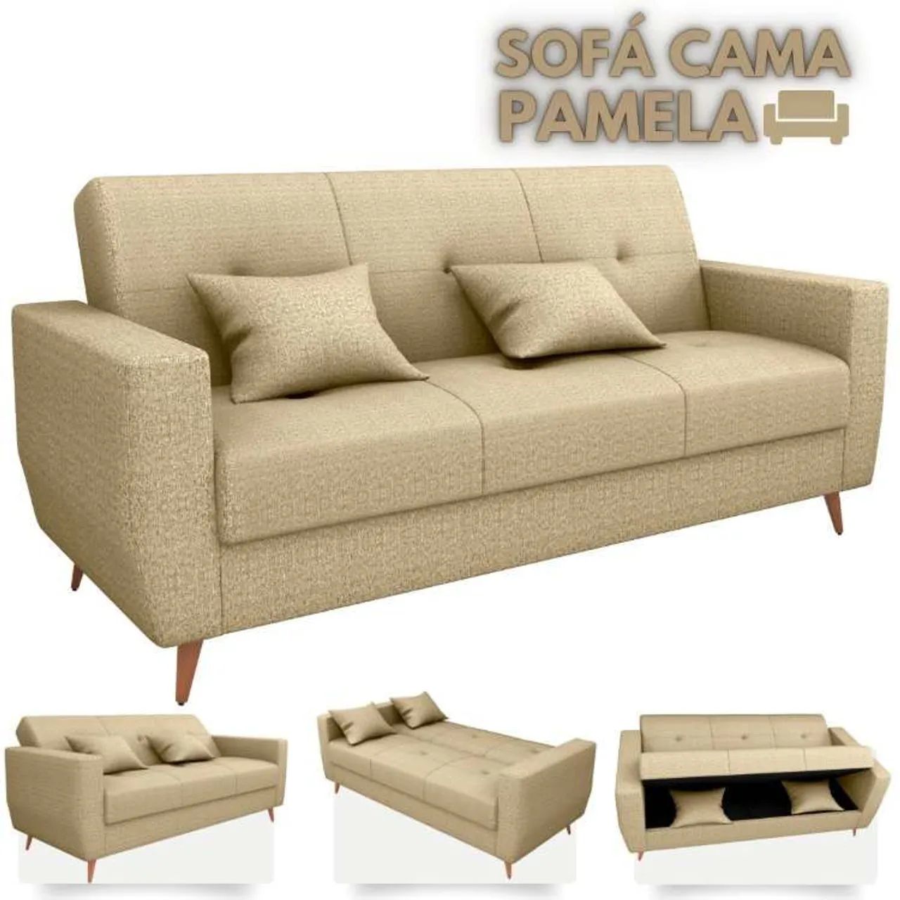 Sofá Cama Pâmela com baú  - Entrega Rápida 