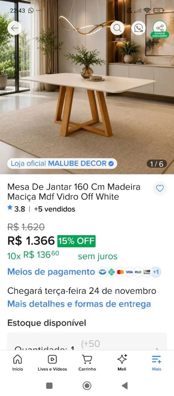Mesa de jantar 120x80 - Foto 2