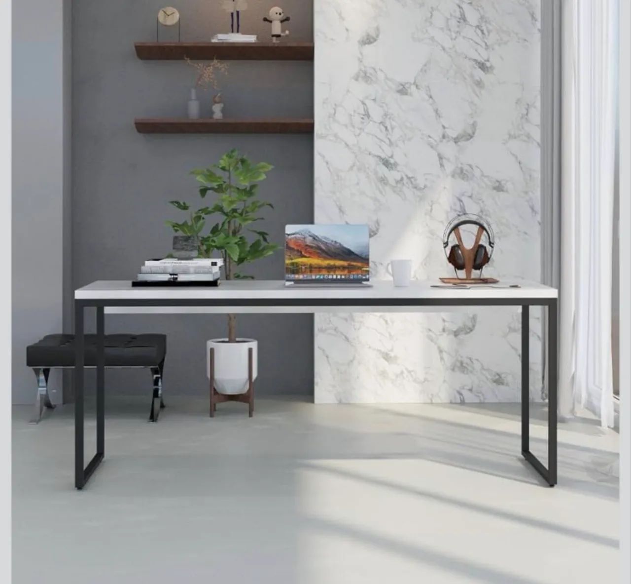 Mesa Dynamica Diretor 180x60x75cm Branco Chess/Est.preta - Foto 2