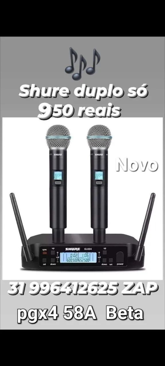 Microfone DUPLU sem fio SHURE glx4 58A Beta NOVO  - Foto 3