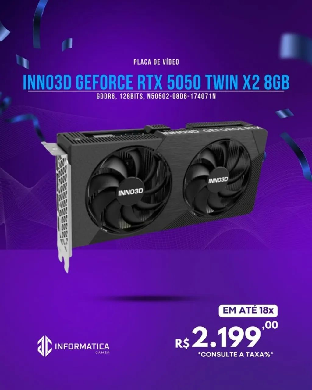 PLACA DE VÍDEO INNO3D GEFORCE RTX 5050 TWIN X2 8GB