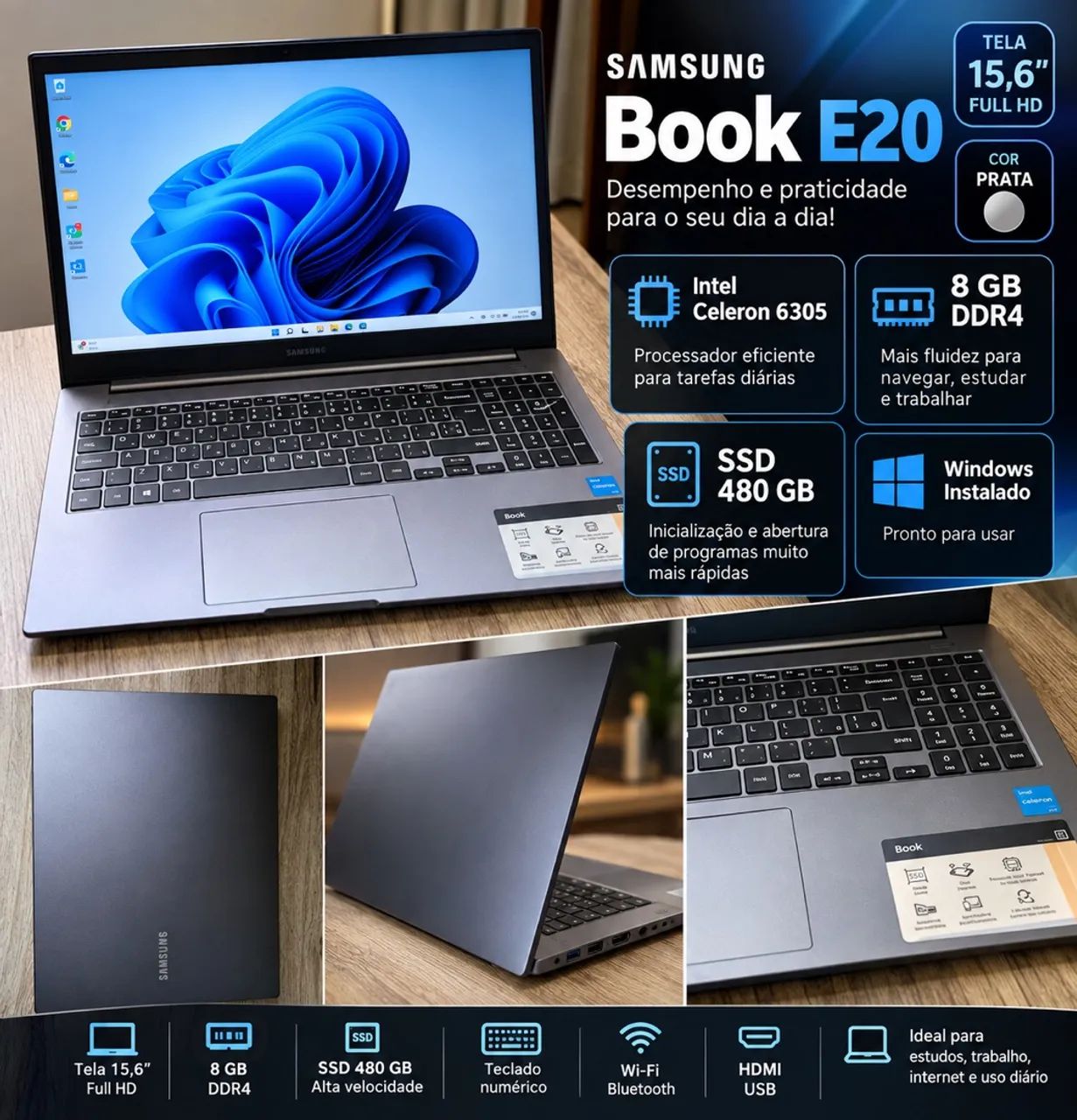 Notebook Samsung book e20 prata - Foto 3
