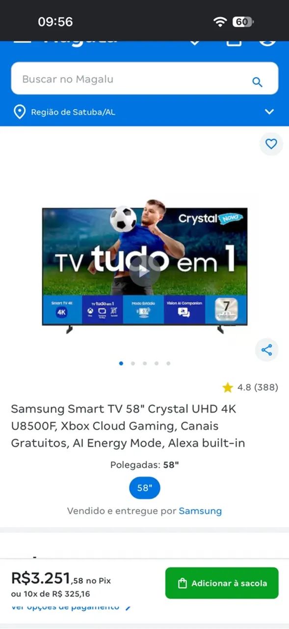 Tv 58 polegadas crystal Samsung Uhd 4k + painel com led  - Foto 2