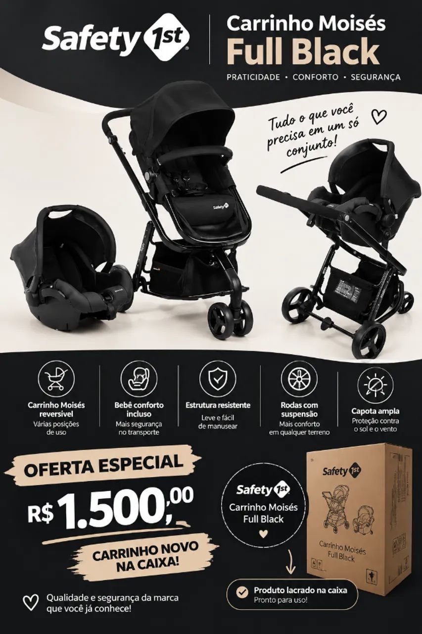 Carrinho Moisés Full black safety 1st