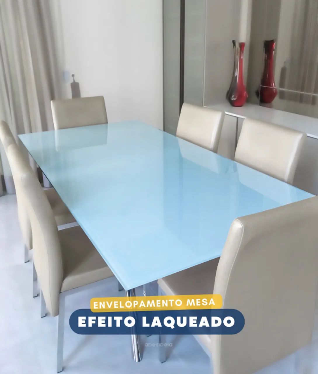 Mesa de vidro com efeito laqueado -  Serviço de Envelopamento em Fortaleza - Foto 2