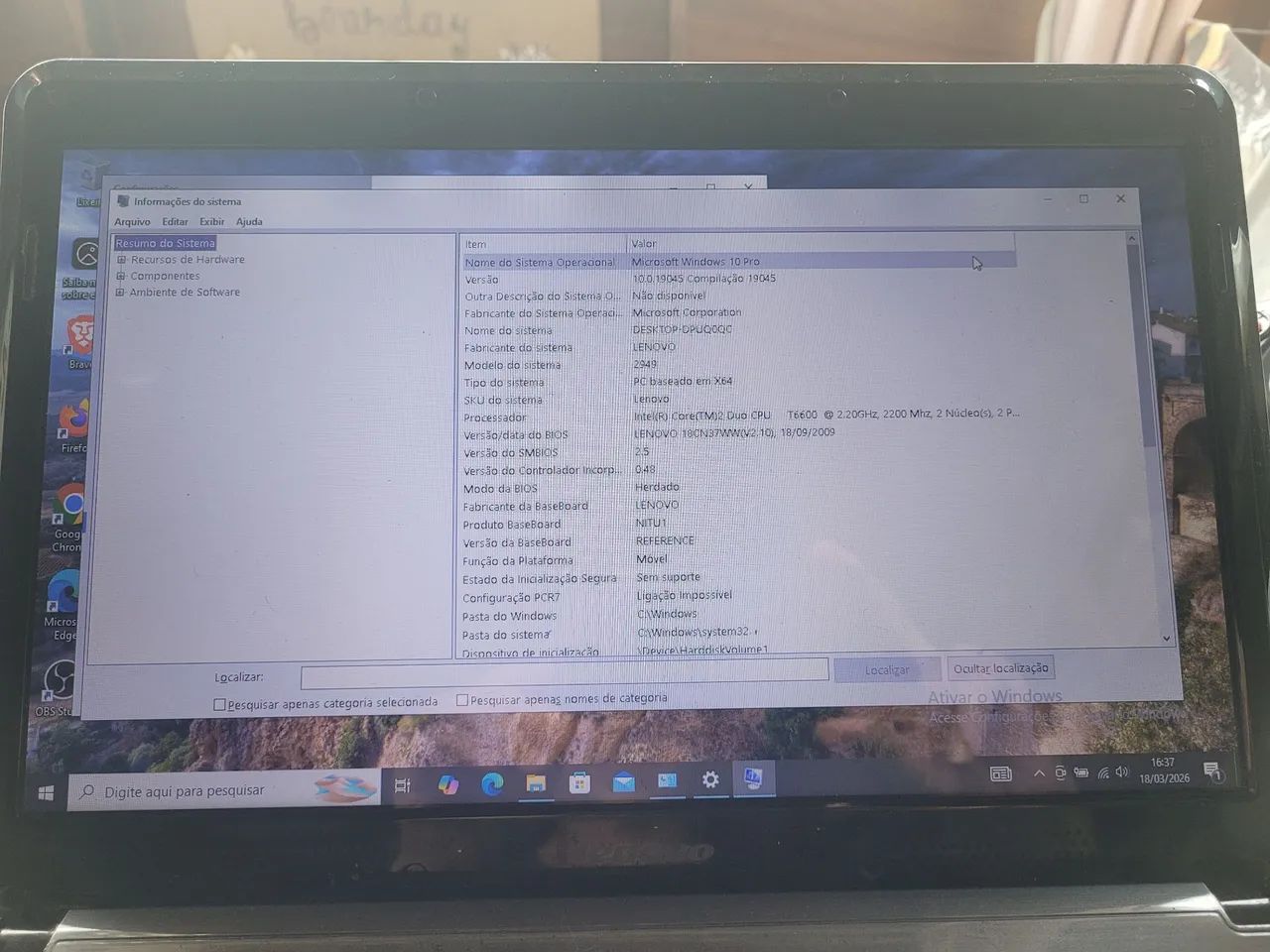 Notebook lenovo intel core duo 8gb tam ssd120 w10 com capa bat segura pouco - Foto 2