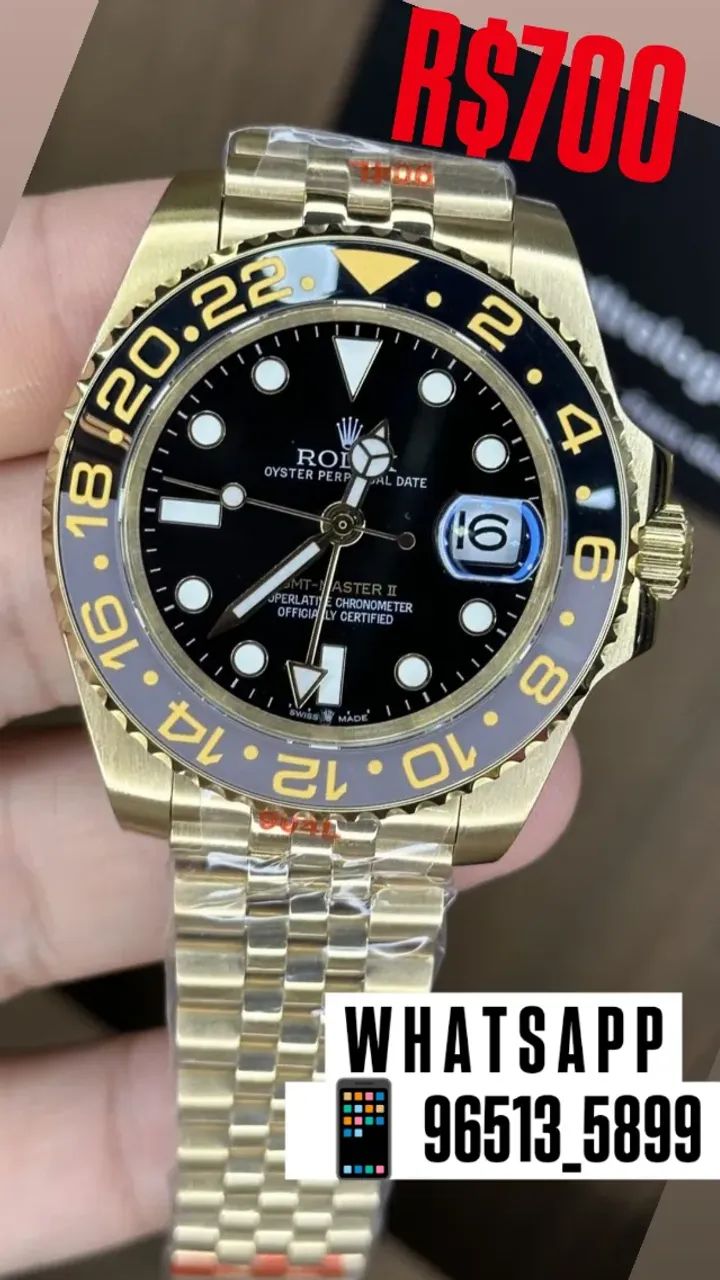 Relógio Rolex Automático GMT MASTER II Bruce Wayne Dourado  - Foto 2