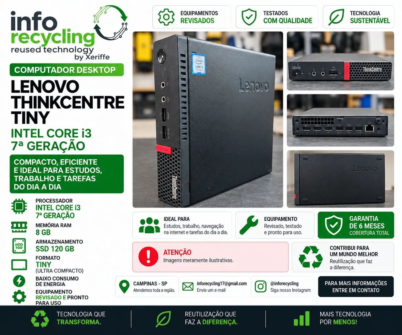 Computador Lenovo ThinkCentre Tiny i3 de 7ª geração