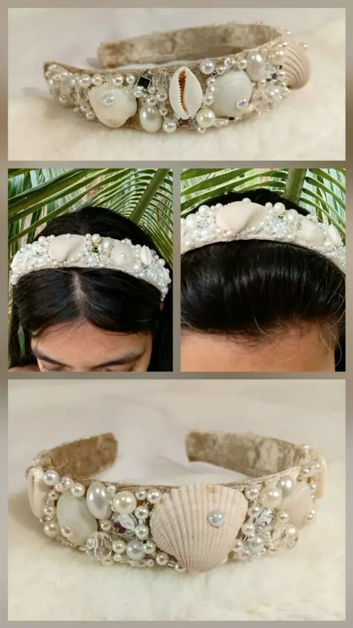 Tiara pérolas, cristais e conchas - Foto 2