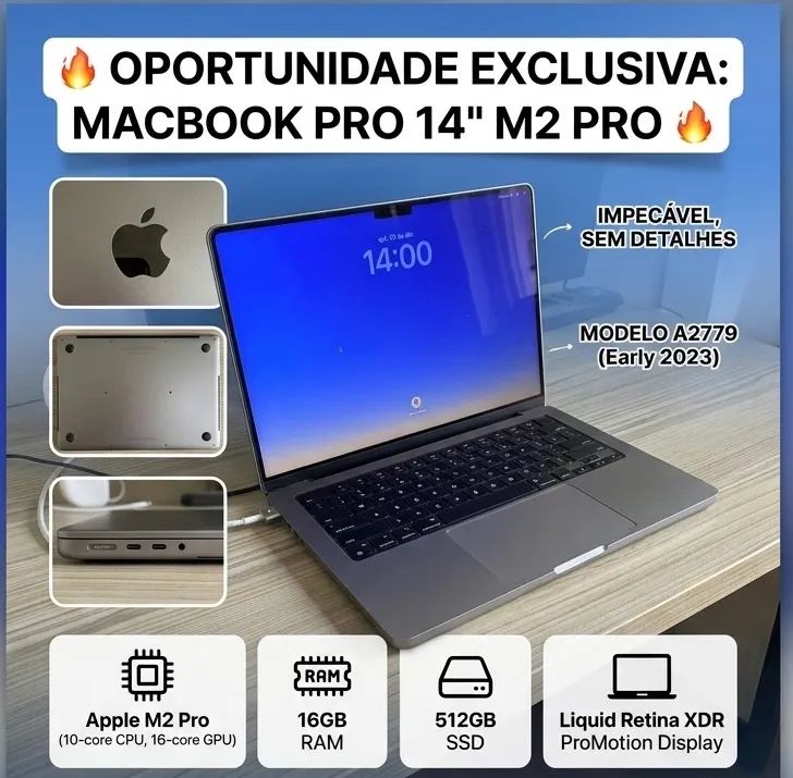 Macbook Pro 14 M2 Pro 512gb 16gb Ram Espacial Impecável