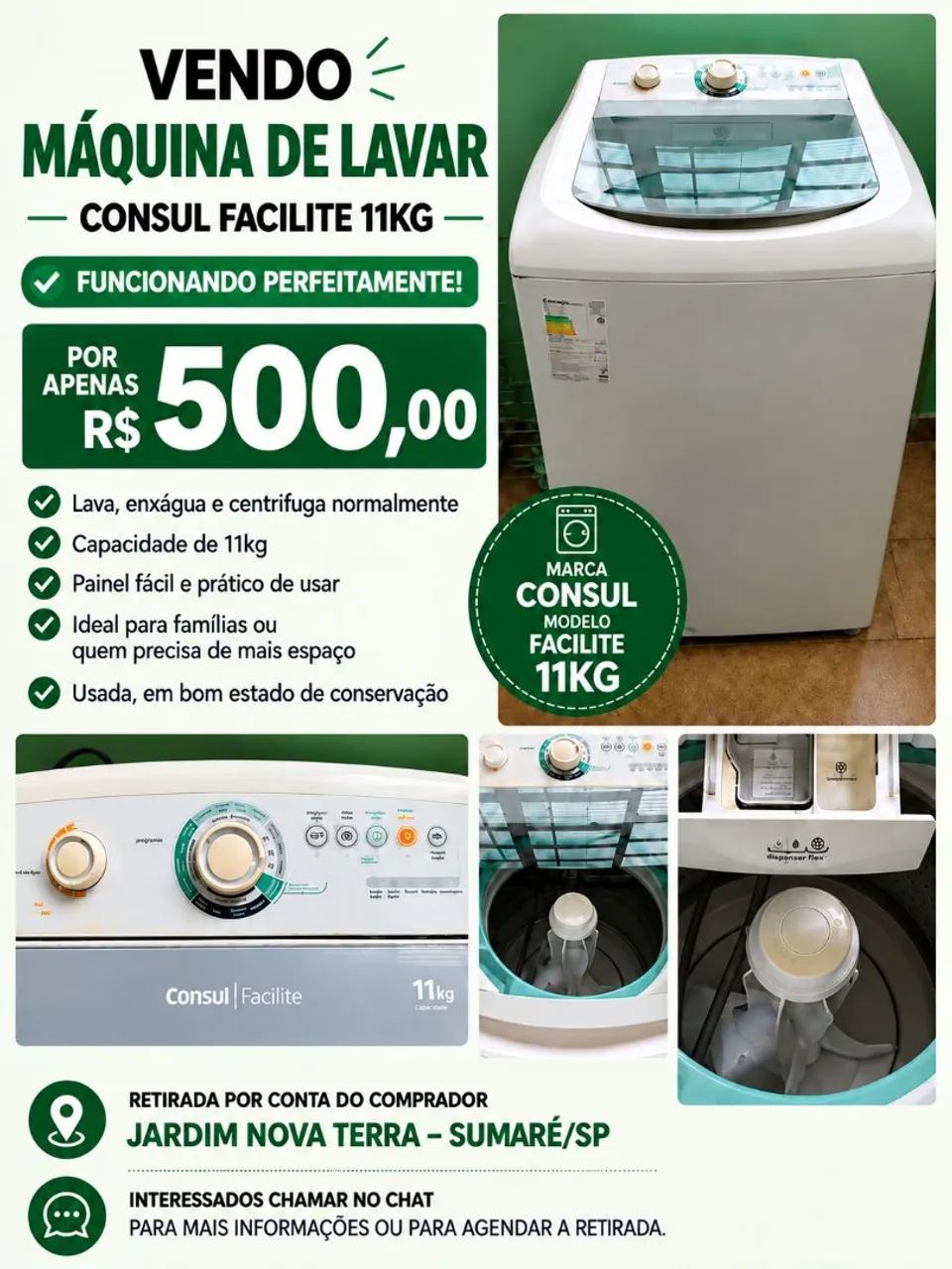 Máquina de lavar usada 11kg