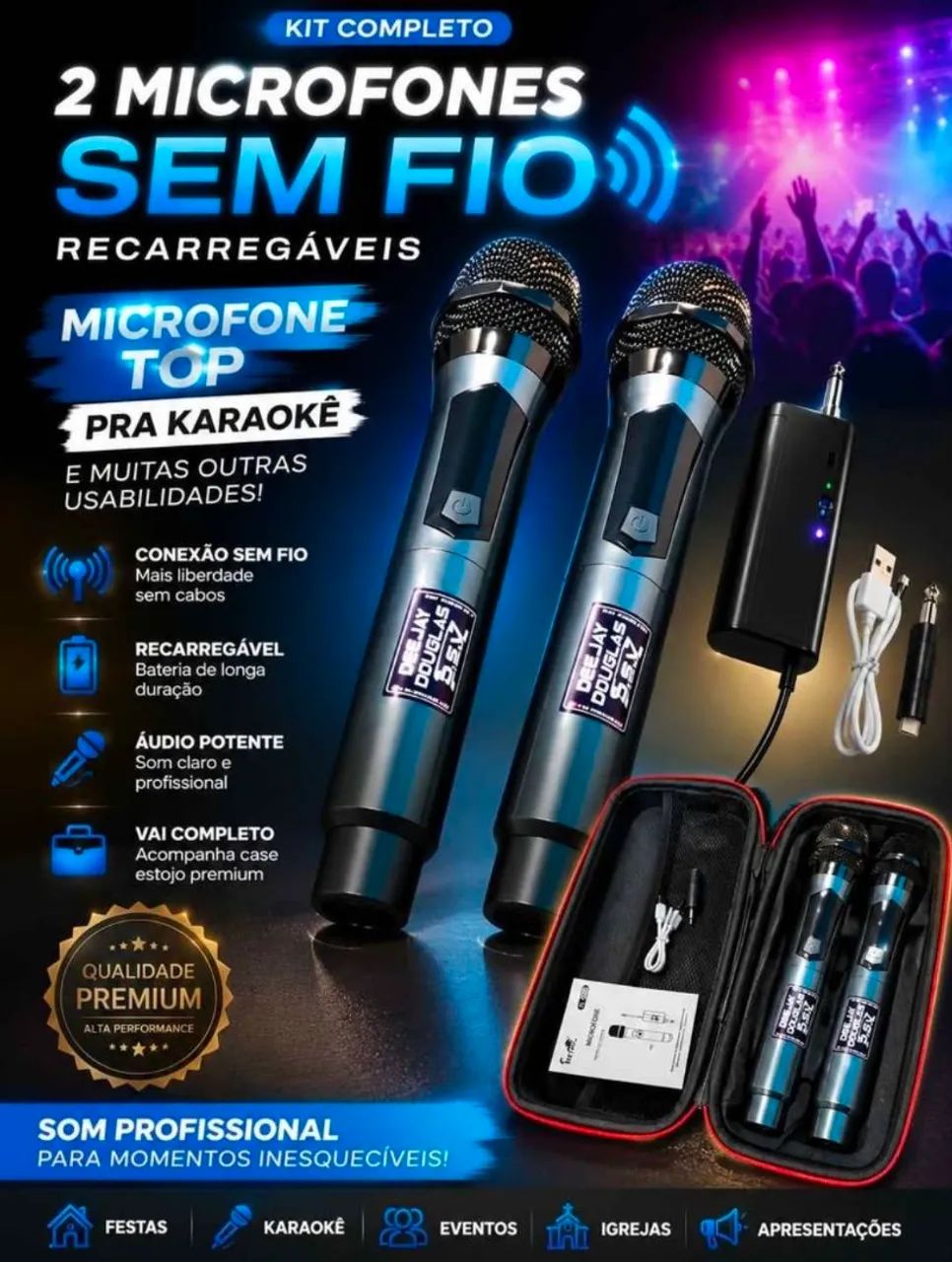 KIT COMPLETO DE MICROFONES SEM FIO, SERVE PARA KARAOKE  - Foto 5