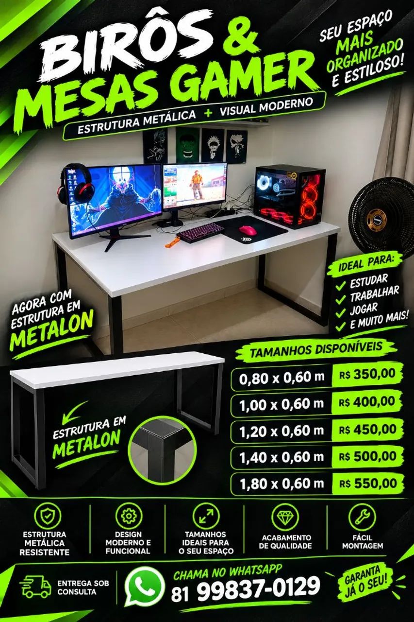 Mesa e biro gamer 