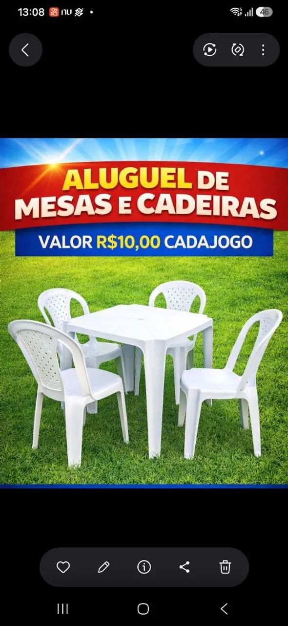 Aluguel de mesas e cadeiras 