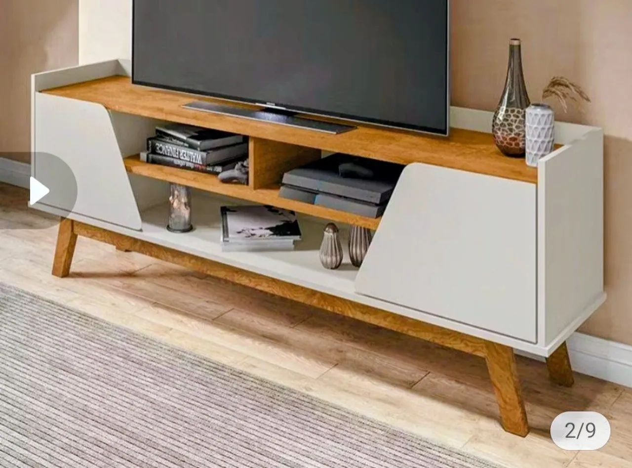 Rack Sala Turim para TV até 65 Polegadas com Pés Madeira