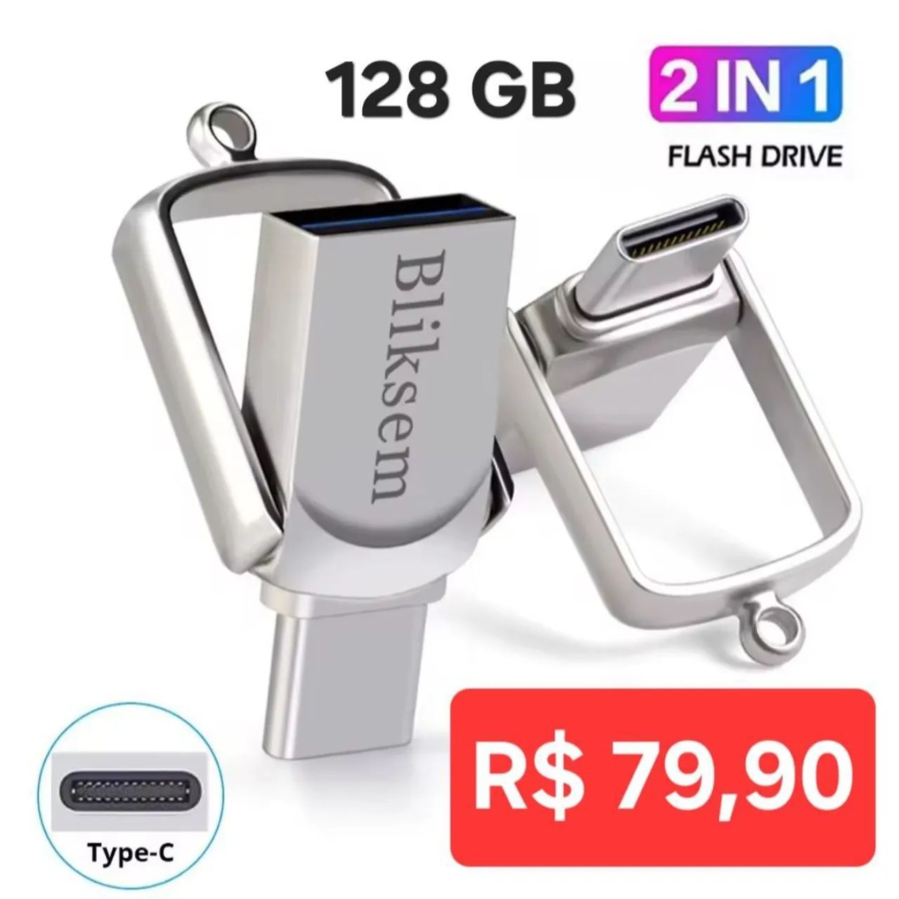 Pendrive 2 em 1 128 GB - Foto 2