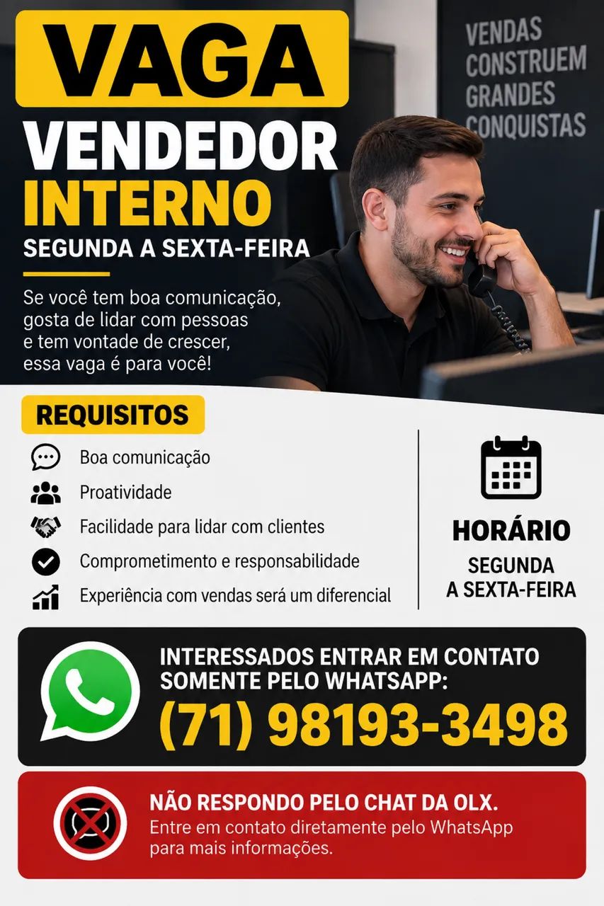 Vaga de emprego vendedor interno 