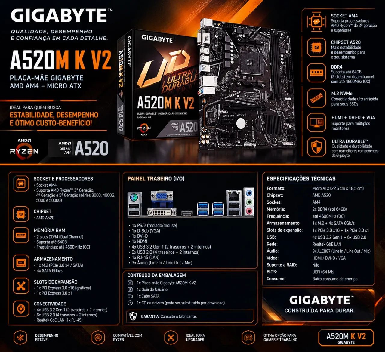Placa mãe A520m k v2 am4