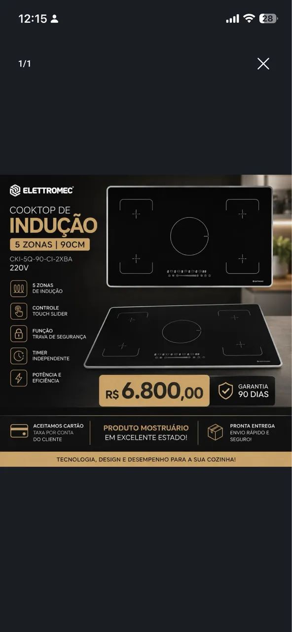 Cooktop de indução Elettromec 90 cm