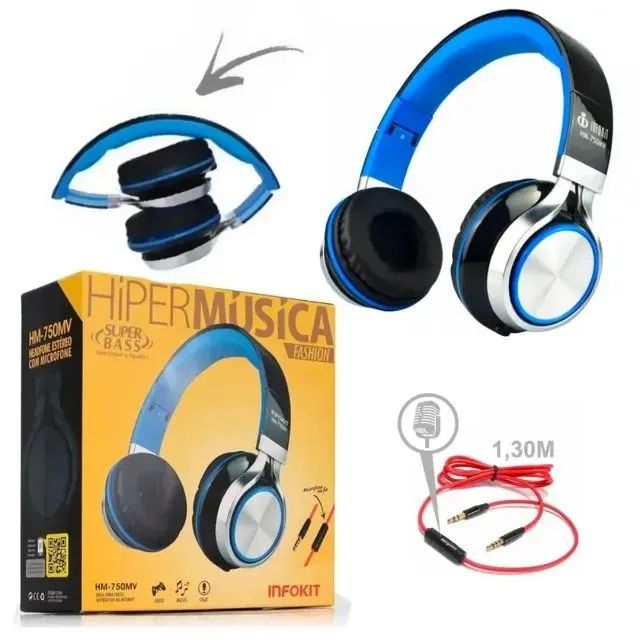 Headfone Com Microfone Para Pc e Smartphone Com fio Infokit - Foto 3