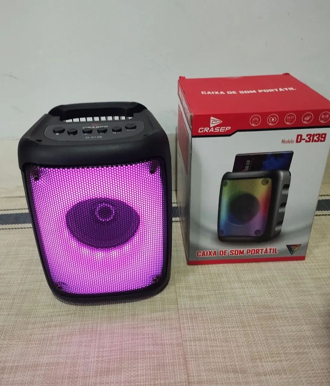 Caixa De Som Bluetooth com LED RGB 3139 10w<br>  - Foto 4