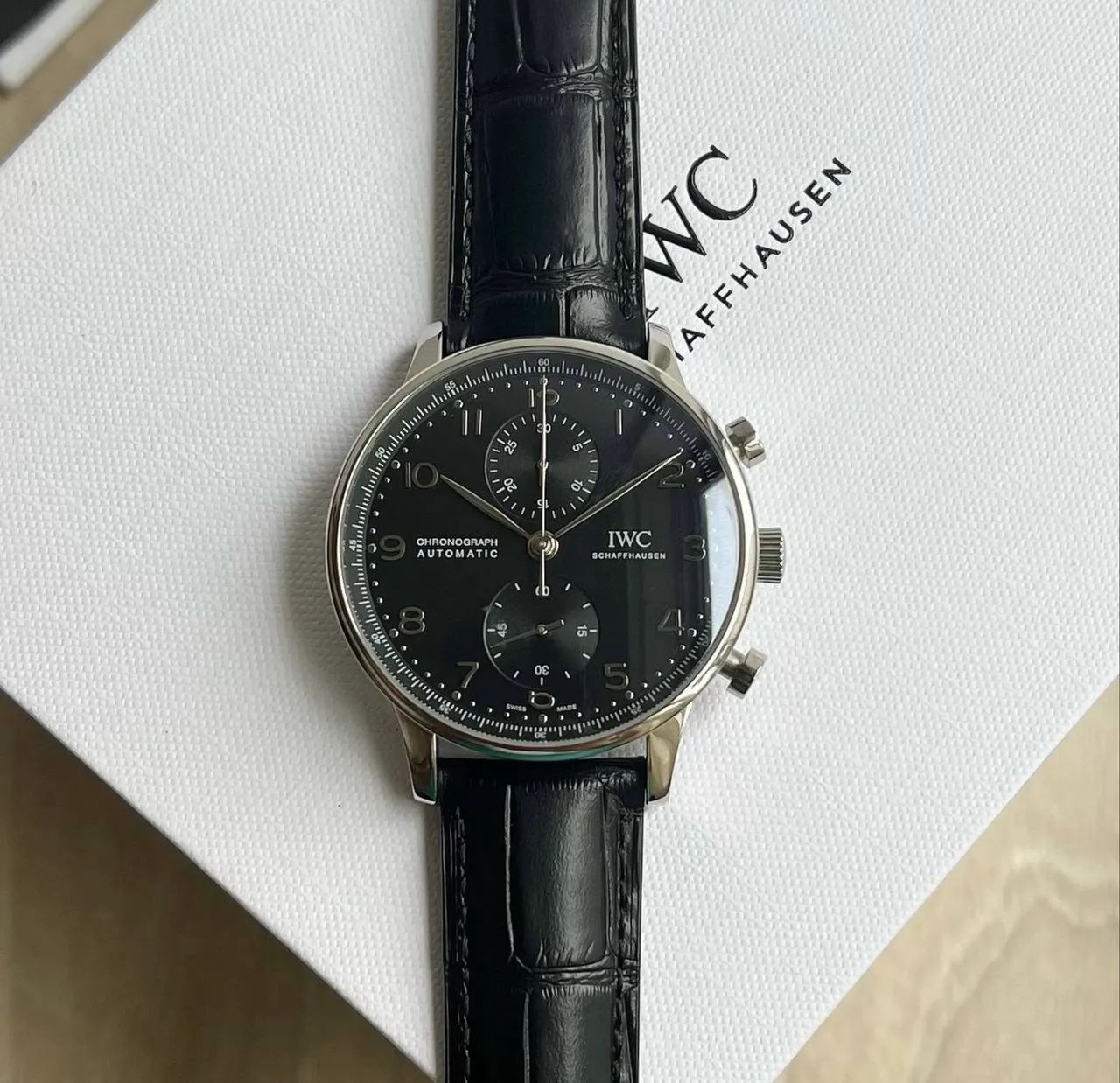  Relógio Iwc português preto cronógrafo Eta