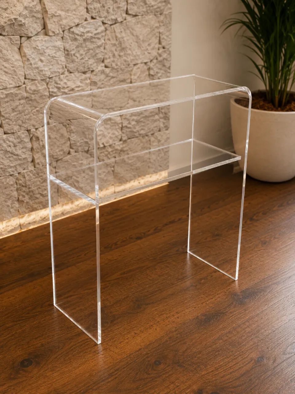 Mesa Lateral em Acrílico Transparente com Prateleira - Foto 2