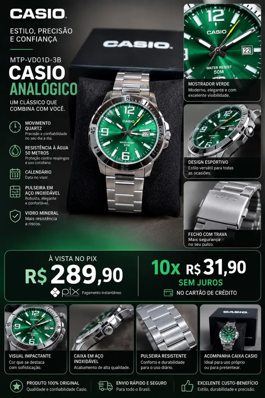 Relógio Casio original Série MTPVD01V 
