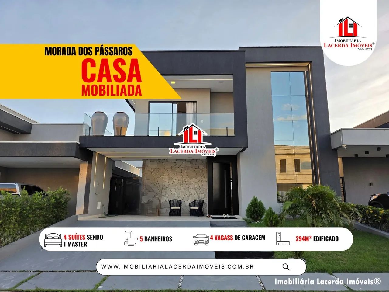Morada dos Pássaros, Casa Duplex mobiliada com 4 suítes sendo uma master com closet