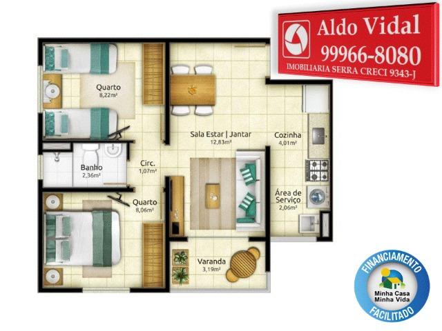 ARV69- Apartamento 2 Quarto 48m² com Varanda - Morada de Laranjeiras - Foto 18