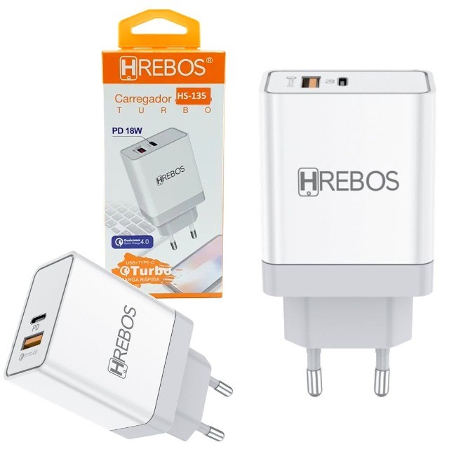 Fonte Carregador Turbo 18W Saída Usb + Tipo C 