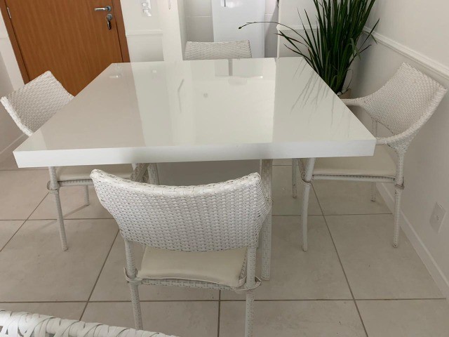 Mesa Jantar Retangular Em Mdf Laca Branco Brilho 120x80