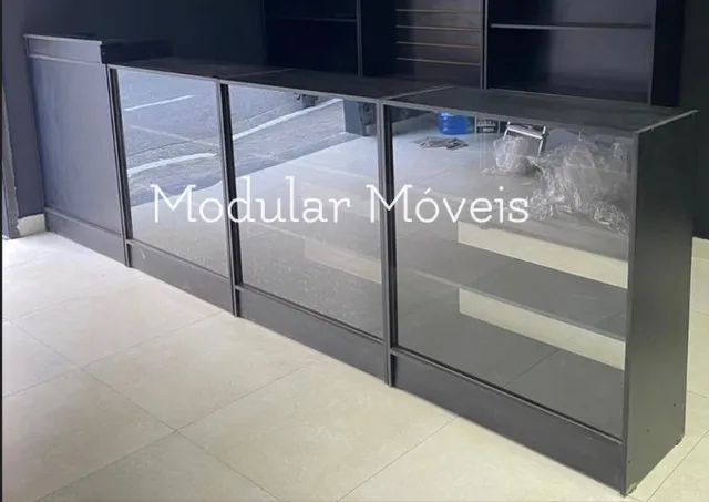 Balcão Caixa + 3 Balcões Vitrine Preto
