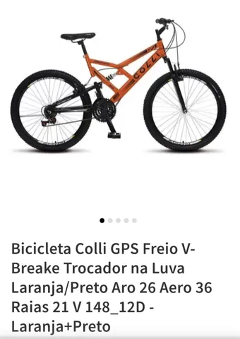 Bicicleta Colli GPS Aro-26 Com Dupla Suspensão, 36 Raias, 21 Marchas e  Freios V-Brake - Laranja