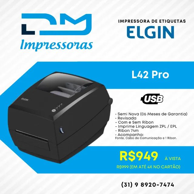 Impressora Térmica de Etiquetas Elgin L42 Pro Semi Nova - 06 Meses de Garantia